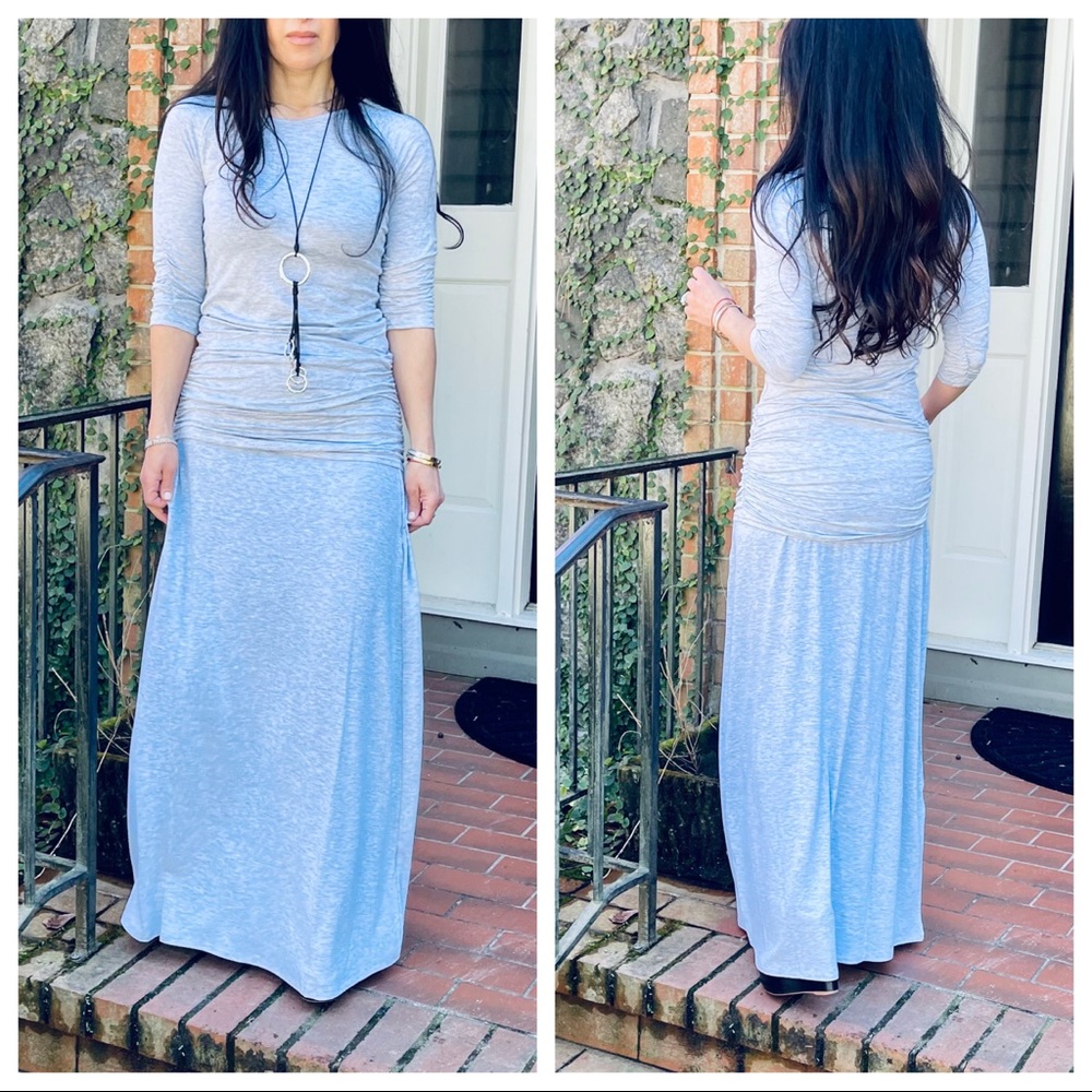 LIGHT GRAY 3/4 SLEEVES TOP WITH SIDE SHIRRING - Picture 4 of 6
